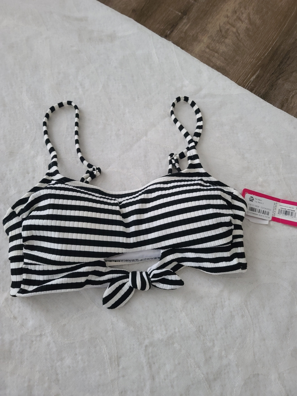 Xhilaration Black and White Striped Bikini Top